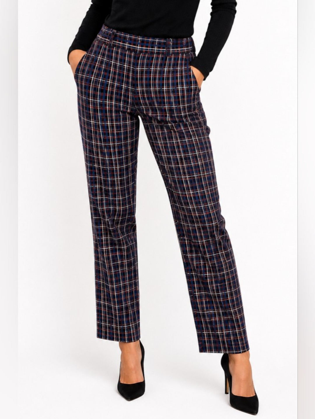 Hugo Boss Talenara2 Multicolor Plaid Ankle Career Trousers Women Size 6us 42it